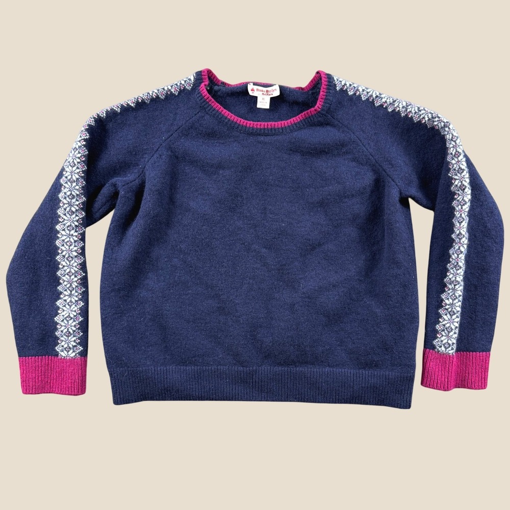 Brooks Brothers Lambswool Sweater Women FITS XS Navy Blue Fair Isle Red Fleece